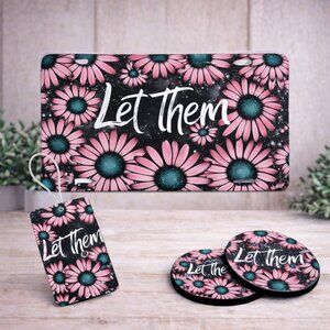 Let Them Floral Car Tag Car Freshie Car Coasters Gift Set Auto Accessory Bundle